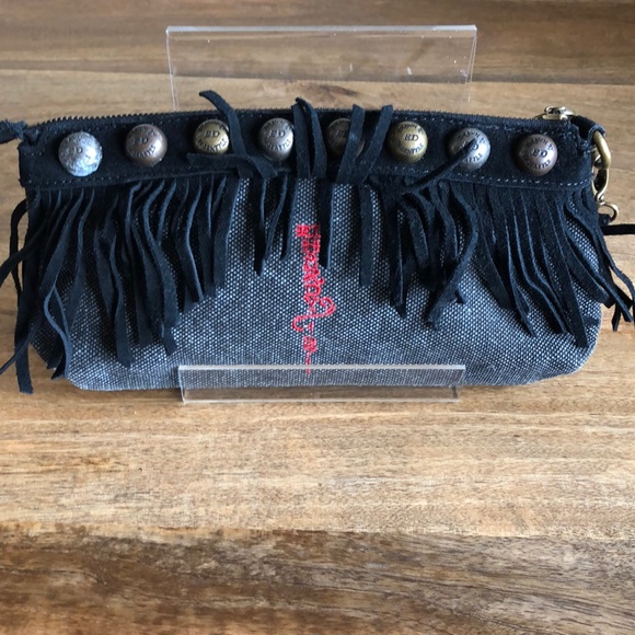 Ed Hardy clutch wristlet handbag leather fringe - Picture 2 of 8